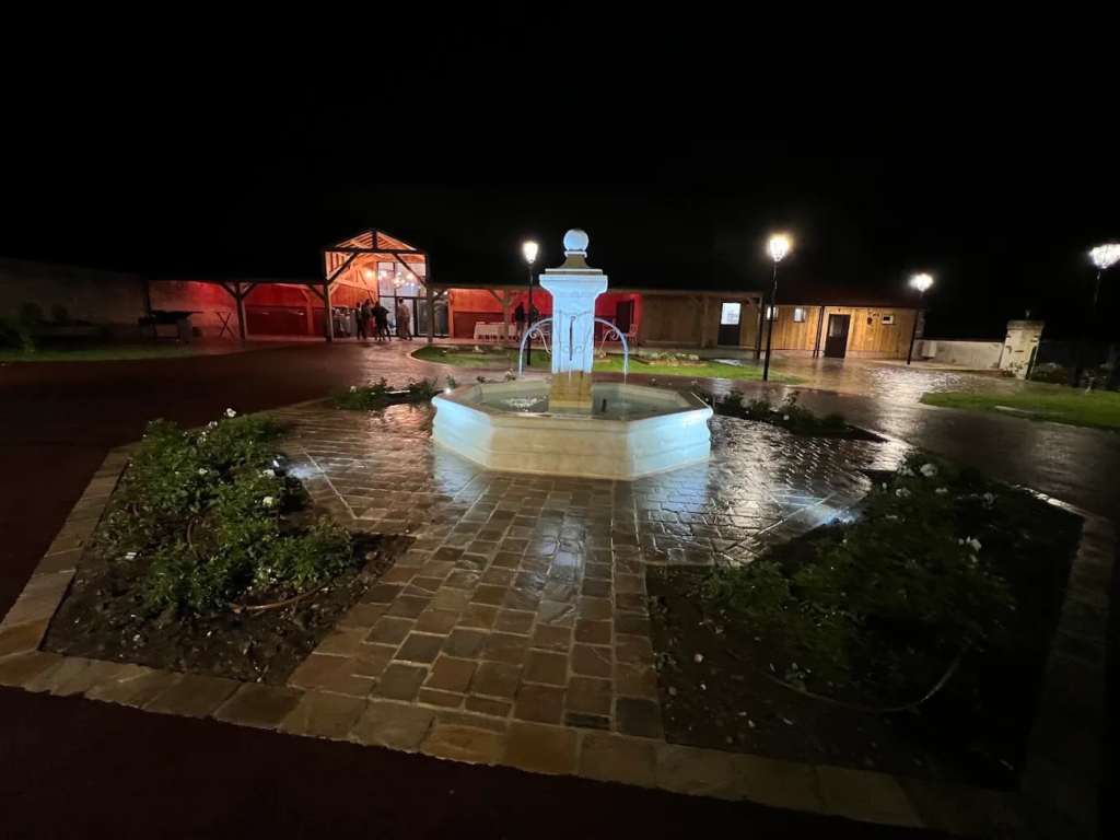 Fontaine de la cours d'honneur éclairée de nuit